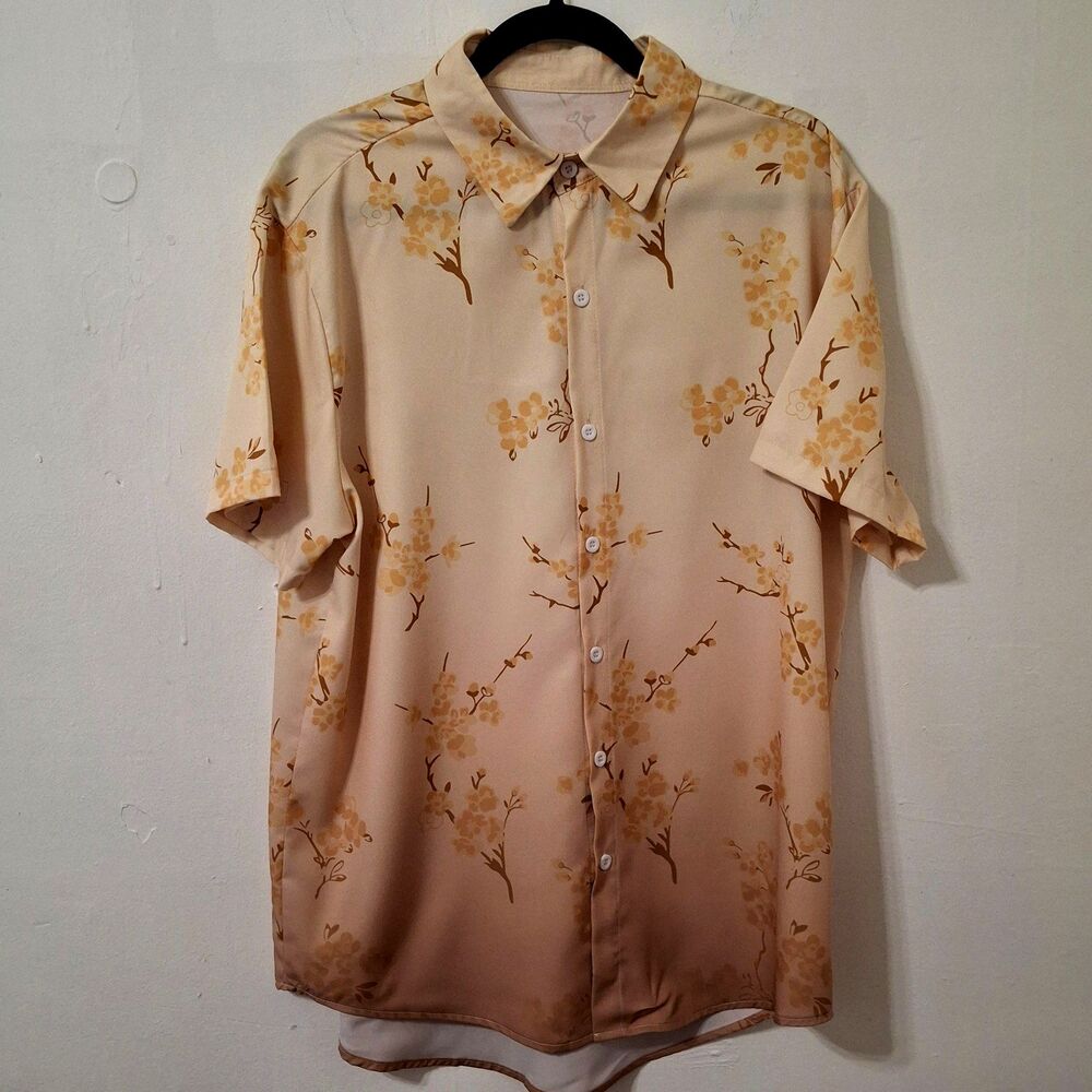 Manfinity Mens XL  Gradient Cherry Blossom Soft Shirt Hawaiian Festival Japanese